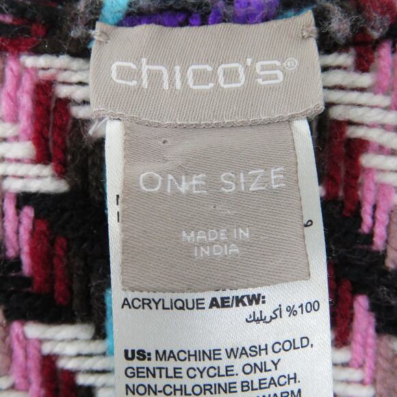 Chico's Houndstooth Ruana Wrap Shall Poncho Knit Sweater Rainbow Tassels Cozy - Picture 4 of 8